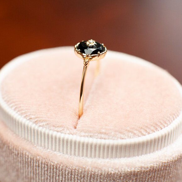 Black Agate Gold Signet Ring, Gold Vermeil Rings, Stackable Gold Ring - Picture 8 of 10